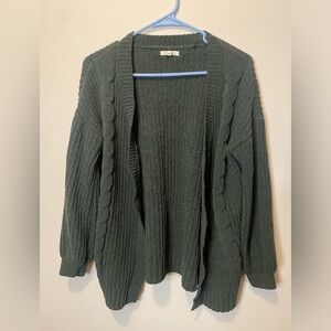 Deep Green Chenille Open Front Cardigan